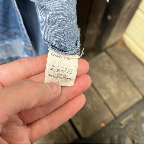 Anna Grace Tencel Chambray Raw Edge Hem Shirt Dress Sz L - Picture 11 of 14